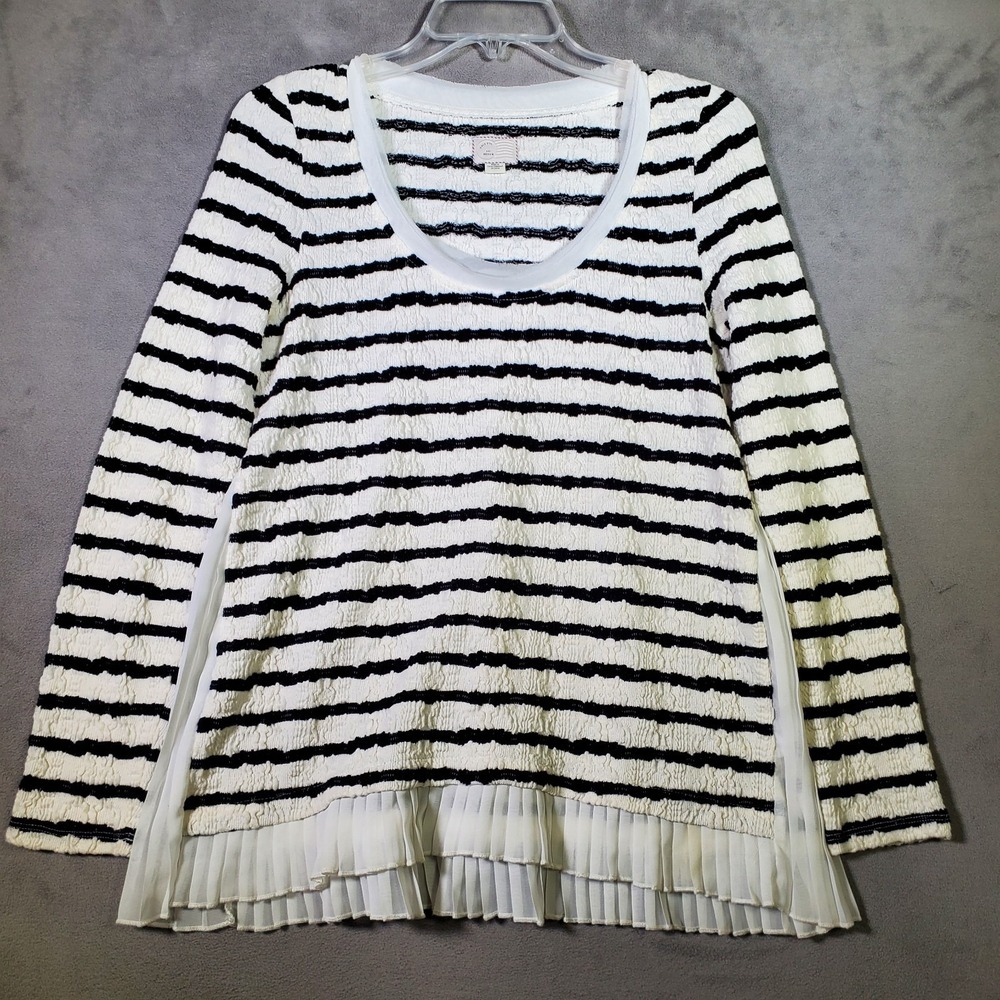 Anthropologie Postmark Top Womens M Blue White Stripe Walkwrite Nautical Coastal - Picture 2 of 8